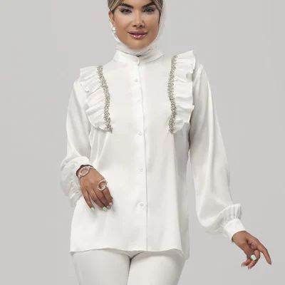 خرید قیمت شومیز کرپ ترک زنانه سنگدوزی