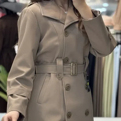 خرید فروش قیمت بارانی ترک قد 90 شکلاتی موکا دو ردیف دکمه