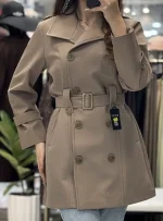 خرید فروش قیمت بارانی ترک قد 90 شکلاتی موکا دو ردیف دکمه