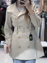 خرید فروش قیمت بارانی ترک قد 90 شکلاتی موکا دو ردیف دکمه